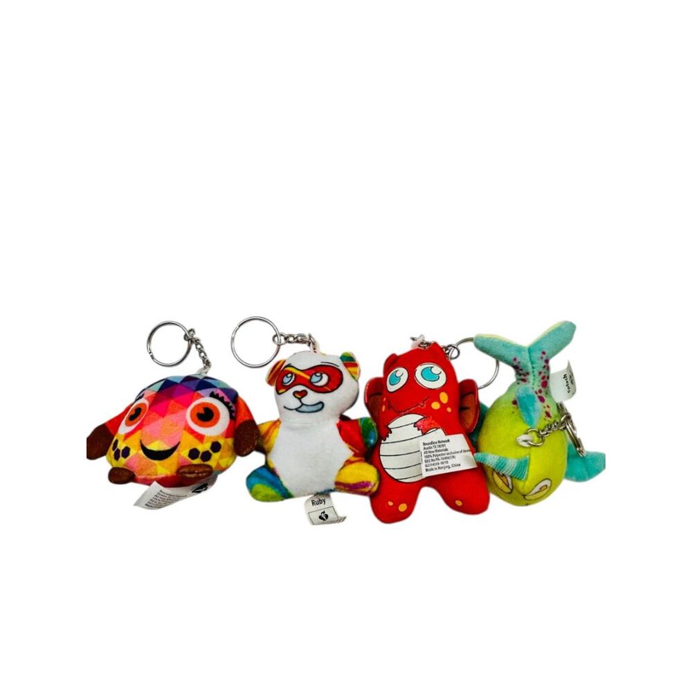Lot of 4 Assorted Plush Keychains Key Rings American Heart Discy Ruby Fiery